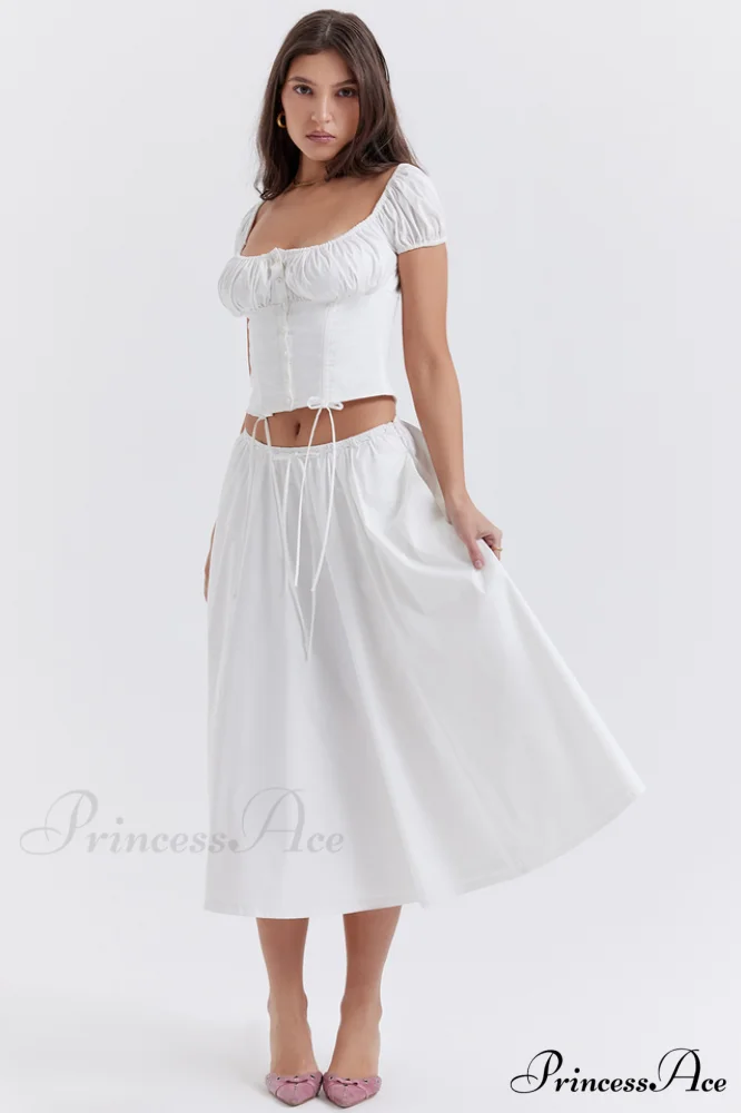 Cora White Gathered Charming Top + Skirt Set - Image 3