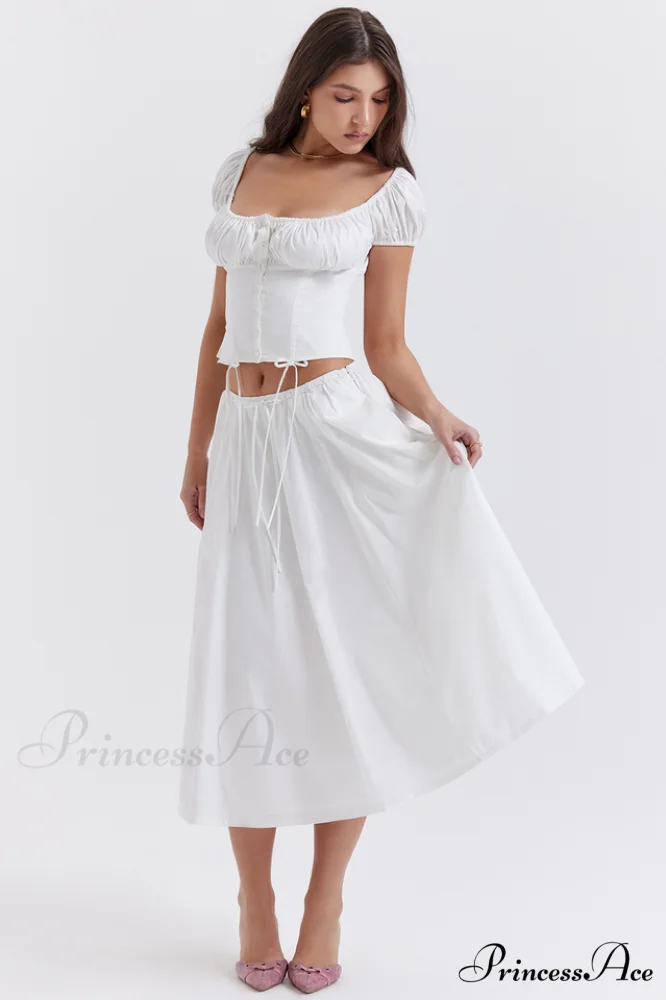 Cora White Gathered Charming Top + Skirt Set - Image 5