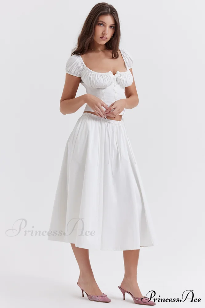Cora White Gathered Charming Top + Skirt Set - Image 6