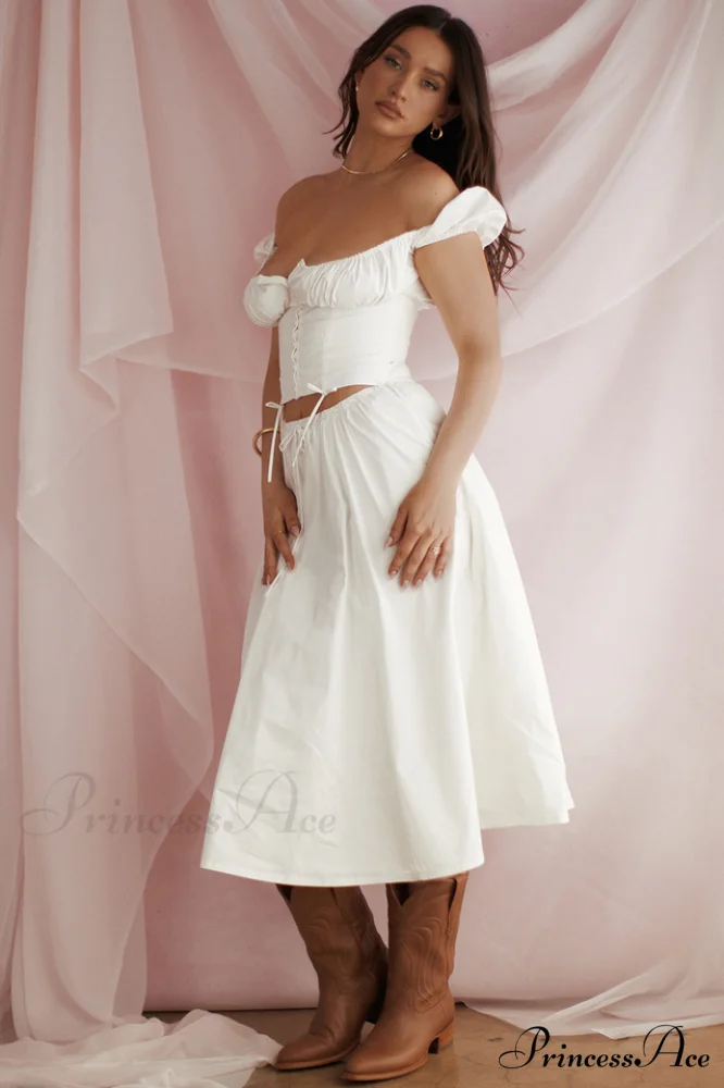 Cora White Gathered Charming Top + Skirt Set - Image 8