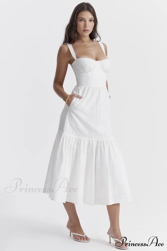Elia White Broderie Charming Anglaise Midi Dress - Image 2