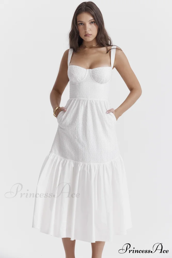 Elia White Broderie Charming Anglaise Midi Dress - Image 3