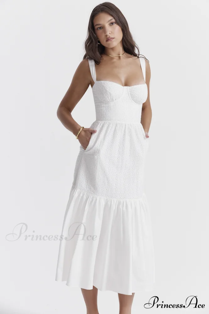 Elia White Broderie Charming Anglaise Midi Dress - Image 4