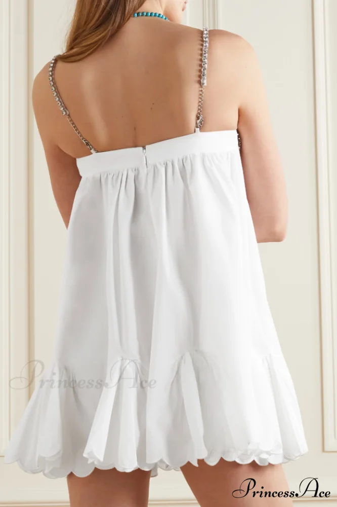 Crystal Trimmed Stylish Scallop Mini Dress - Image 3