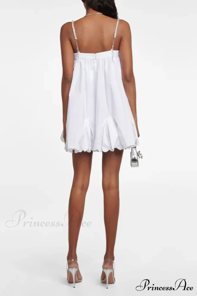Crystal Trimmed Stylish Scallop Mini Dress - Image 5