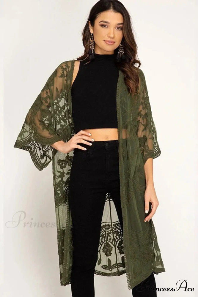 Hollow Out Lace Charming Kimono Cover Up - Image 13
