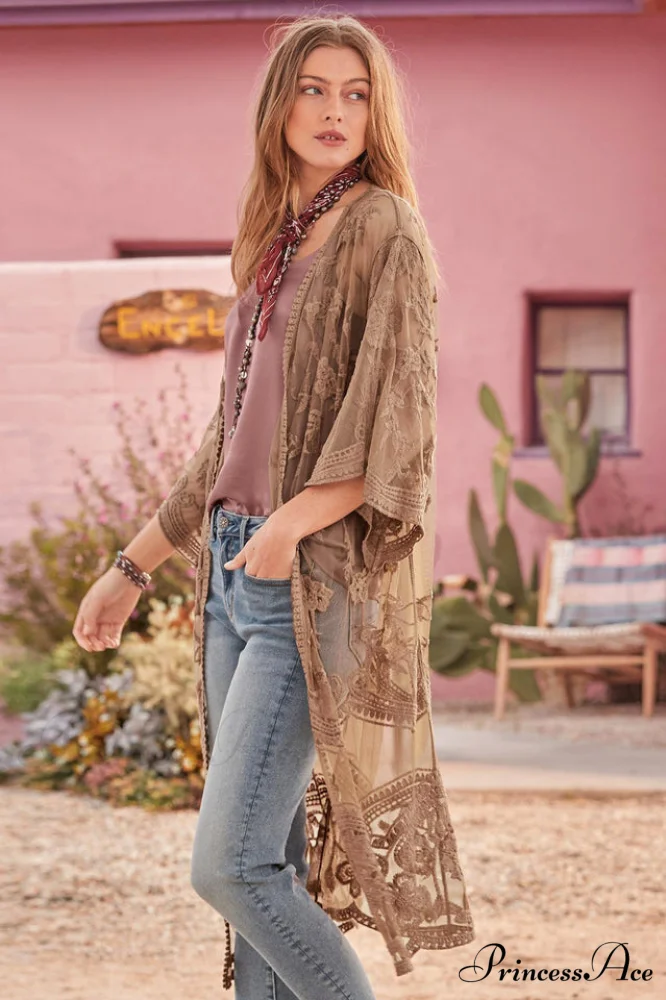 Hollow Out Lace Charming Kimono Cover Up - Image 18