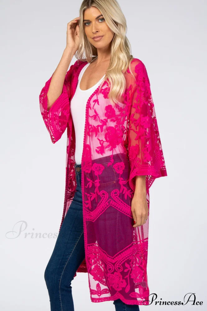 Hollow Out Lace Charming Kimono Cover Up - Image 26