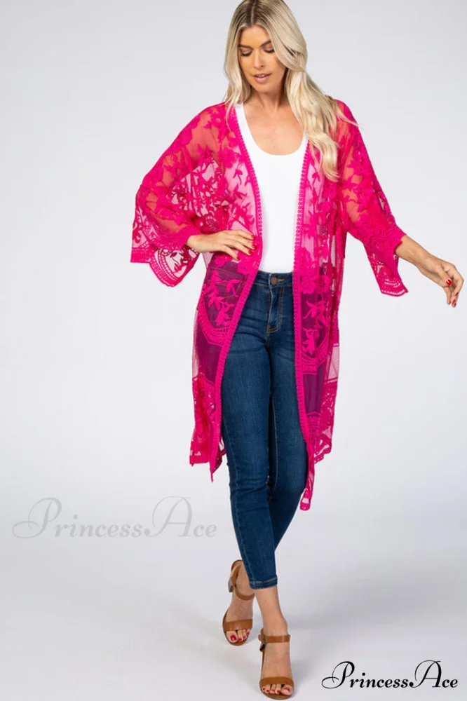 Hollow Out Lace Charming Kimono Cover Up - Image 28