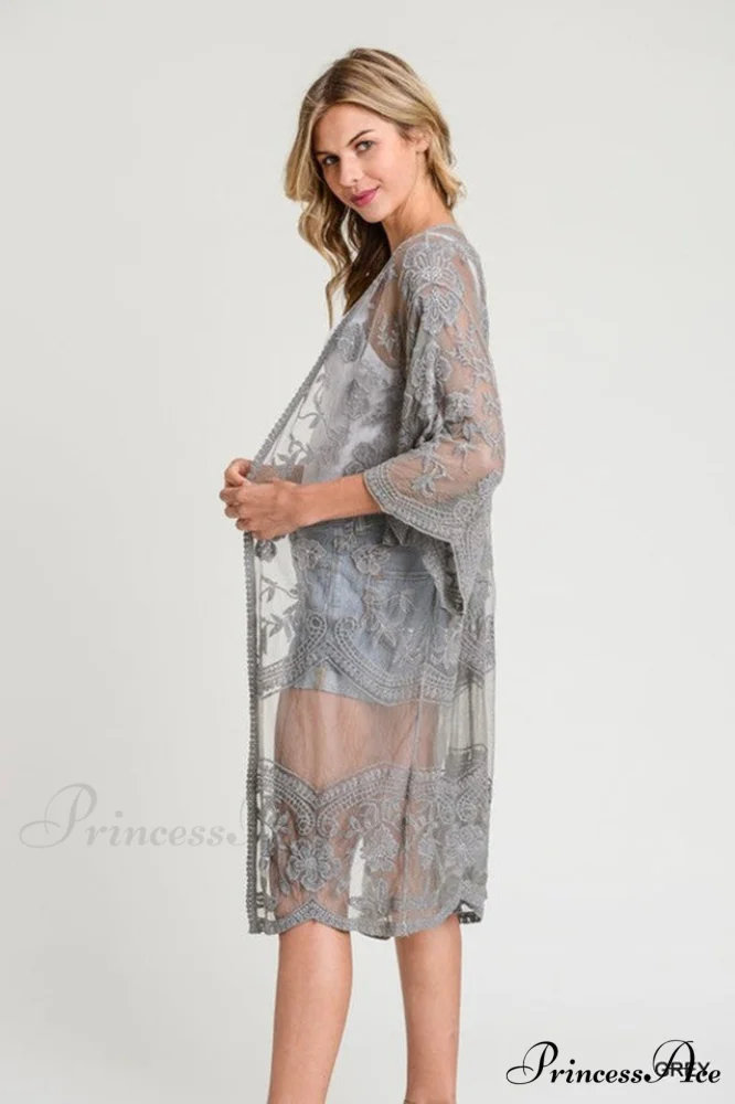 Hollow Out Lace Charming Kimono Cover Up - Image 35