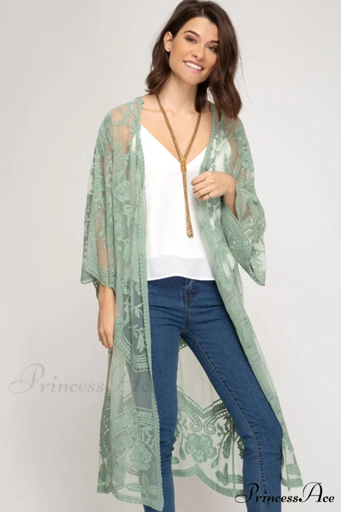 Hollow Out Lace Charming Kimono Cover Up - Image 37