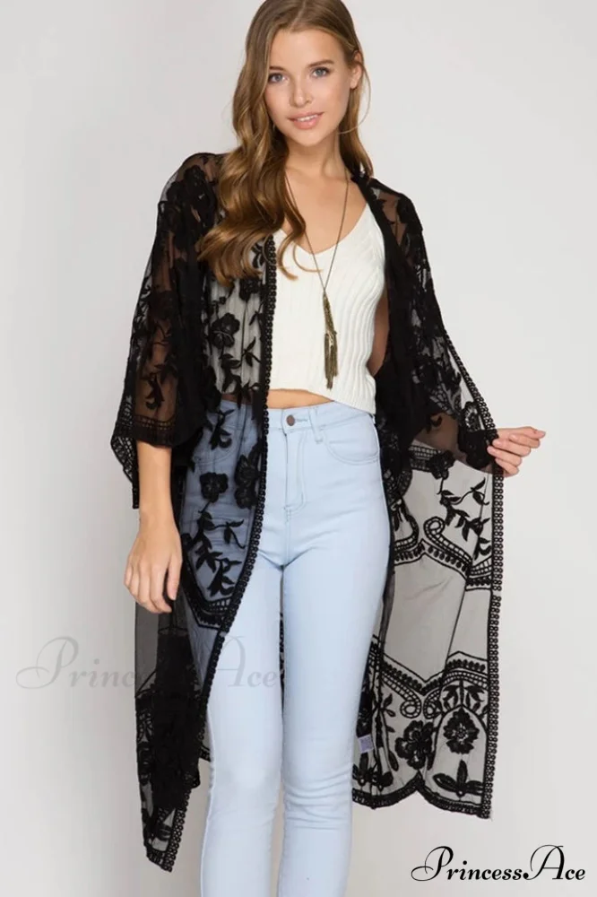 Hollow Out Lace Charming Kimono Cover Up - Image 4