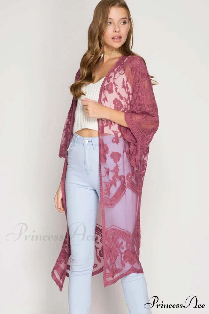 Hollow Out Lace Charming Kimono Cover Up - Image 43