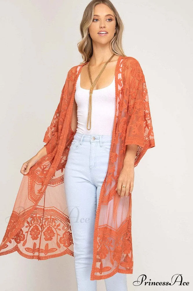 Hollow Out Lace Charming Kimono Cover Up - Image 45