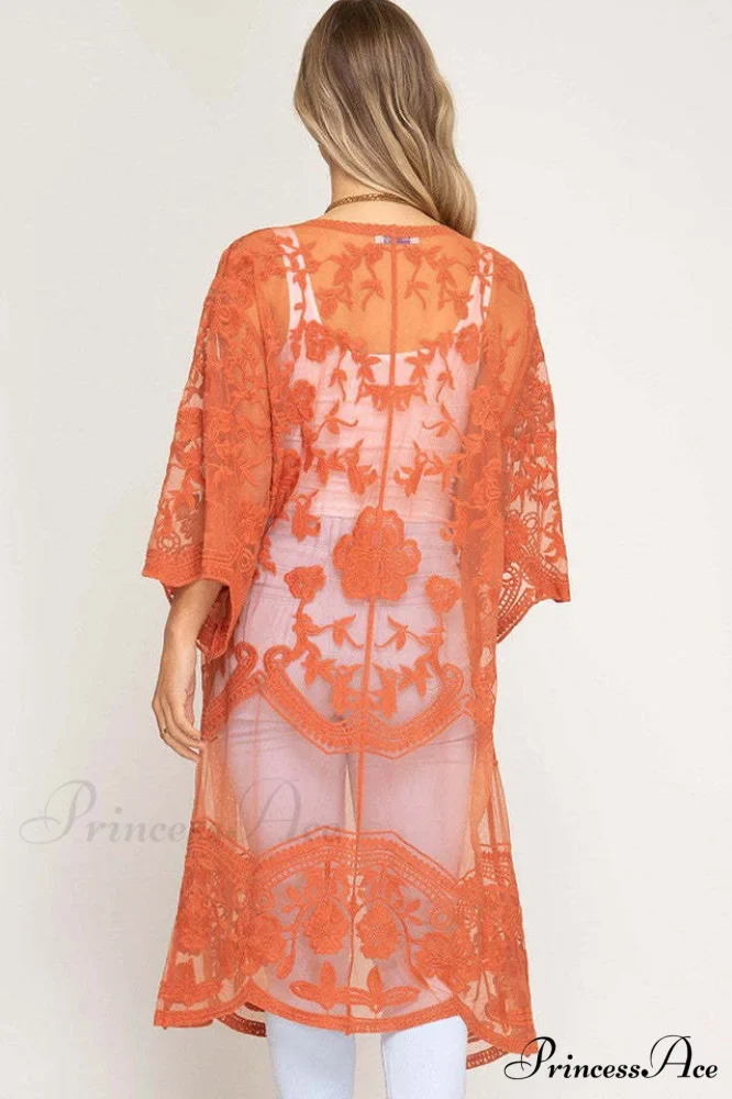 Hollow Out Lace Charming Kimono Cover Up - Image 46