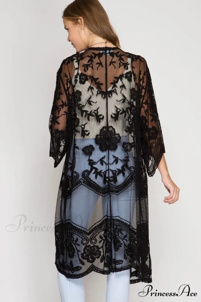 Hollow Out Lace Charming Kimono Cover Up - Image 5