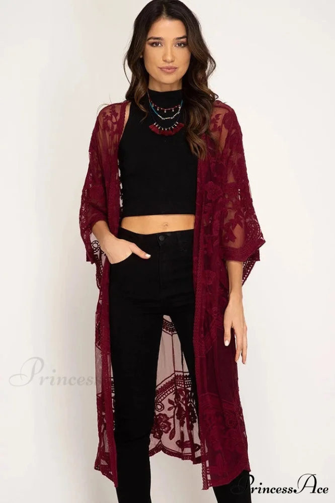 Hollow Out Lace Charming Kimono Cover Up - Image 51