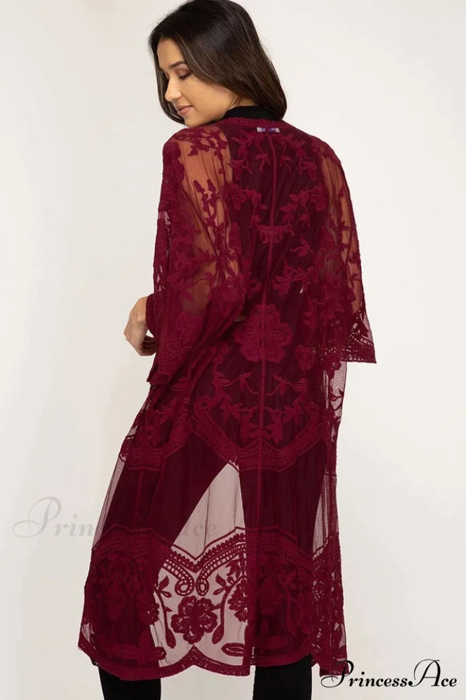 Hollow Out Lace Charming Kimono Cover Up - Image 52