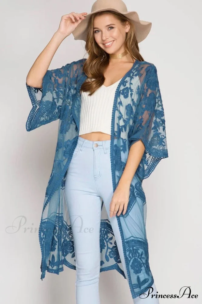 Hollow Out Lace Charming Kimono Cover Up - Image 53