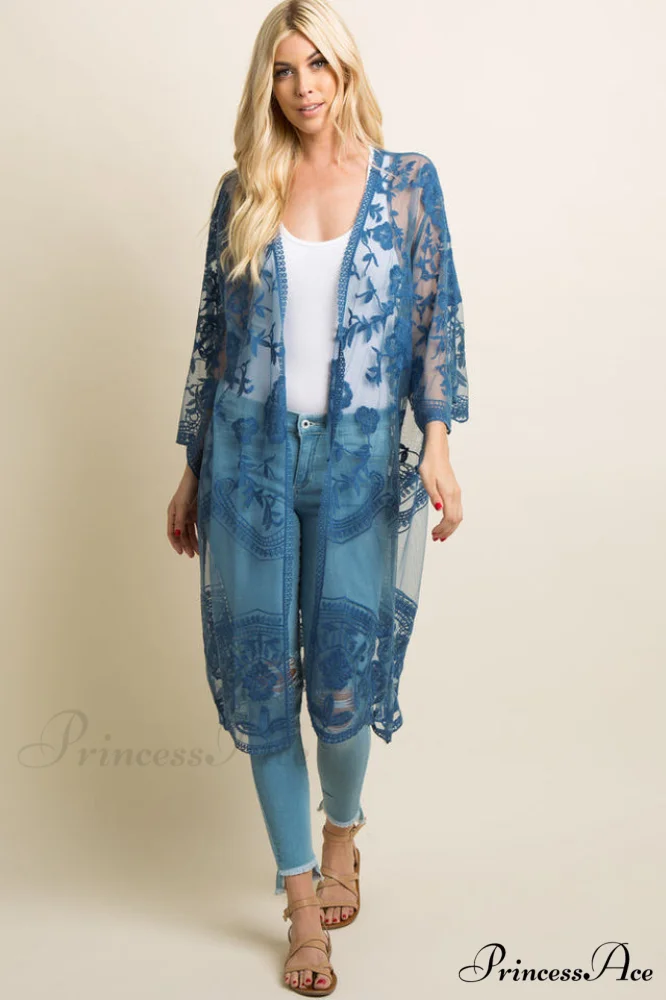 Hollow Out Lace Charming Kimono Cover Up - Image 55