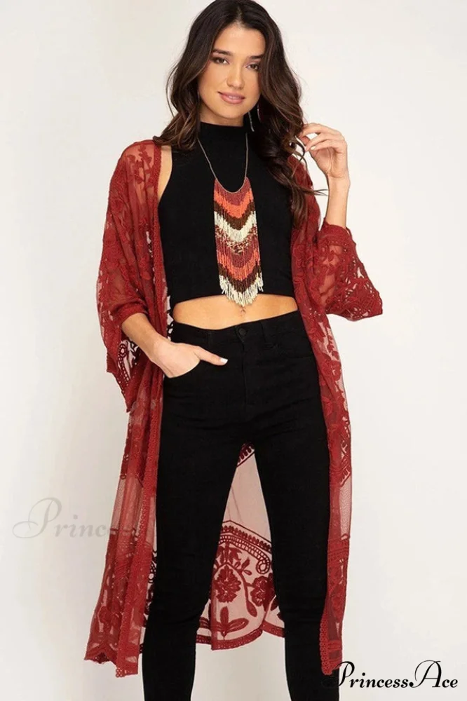 Hollow Out Lace Charming Kimono Cover Up - Image 6