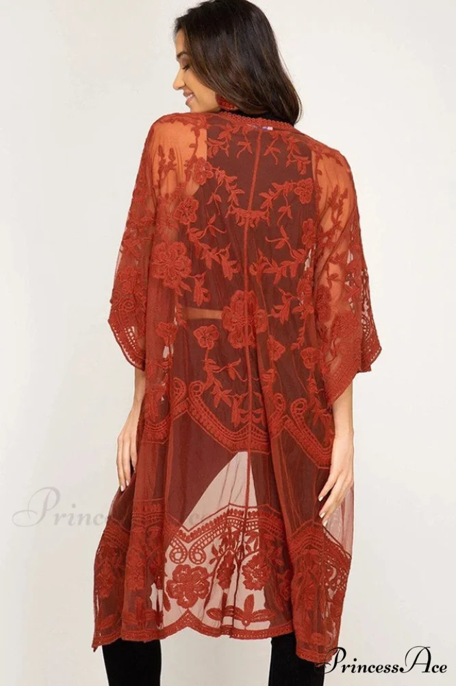 Hollow Out Lace Charming Kimono Cover Up - Image 7