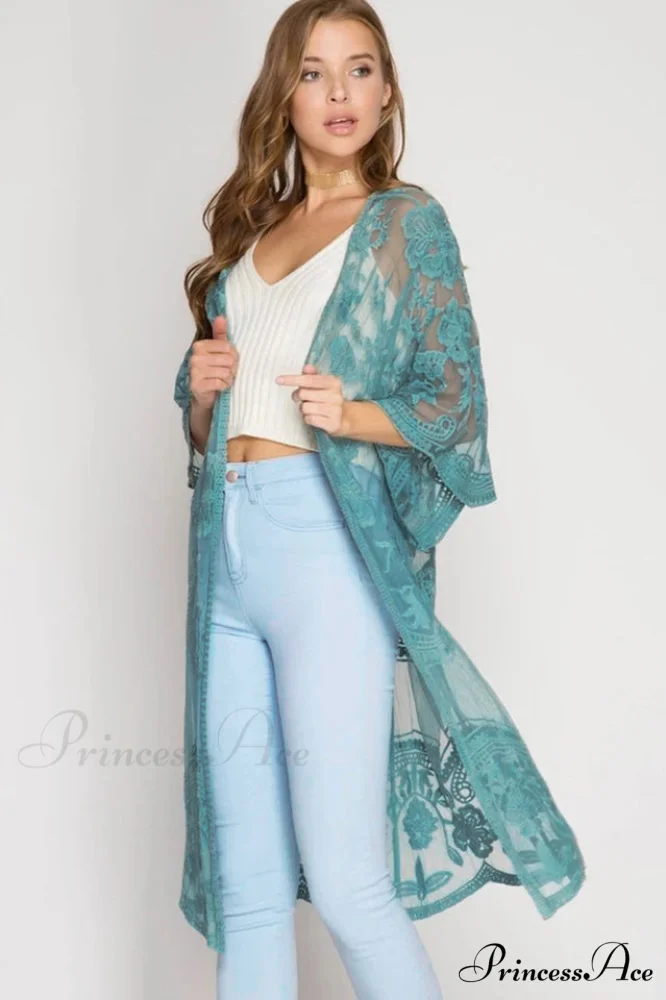 Hollow Out Lace Charming Kimono Cover Up - Image 8