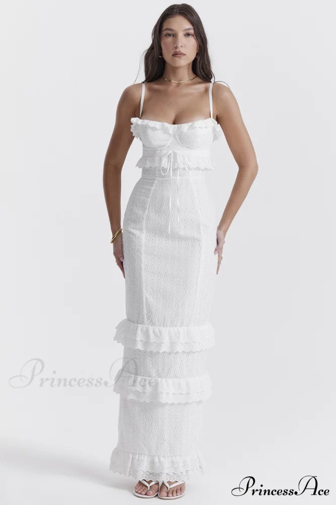 Eve White Stylish Broderie Maxi Dress - Image 3