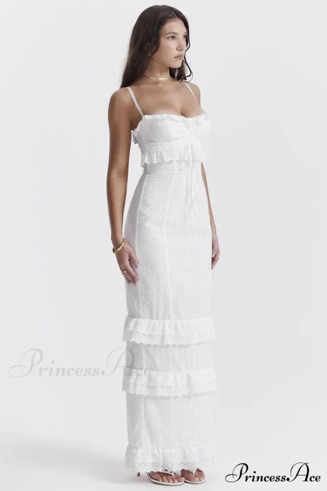 Eve White Stylish Broderie Maxi Dress - Image 4