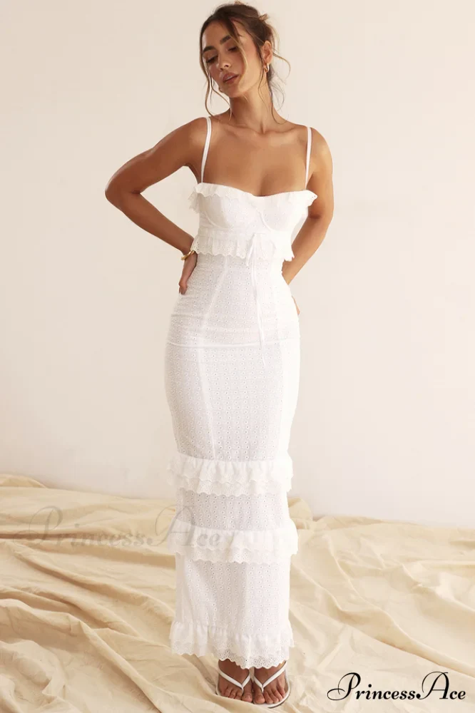 Eve White Stylish Broderie Maxi Dress - Image 7