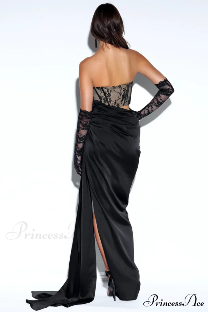 Callie Lace Satin Charming Corset High Slit Gown - Image 2