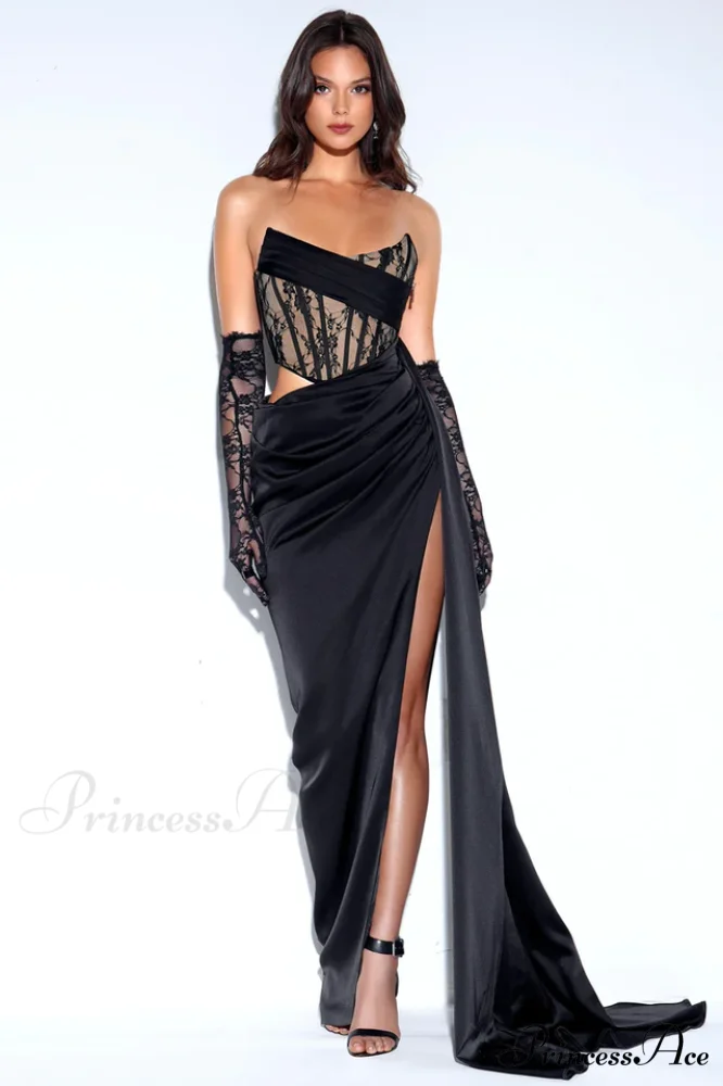 Callie Lace Satin Charming Corset High Slit Gown - Image 3