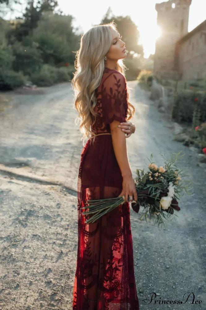 Lace V-neck Short Charming Sleeve Cover Up - Image 3