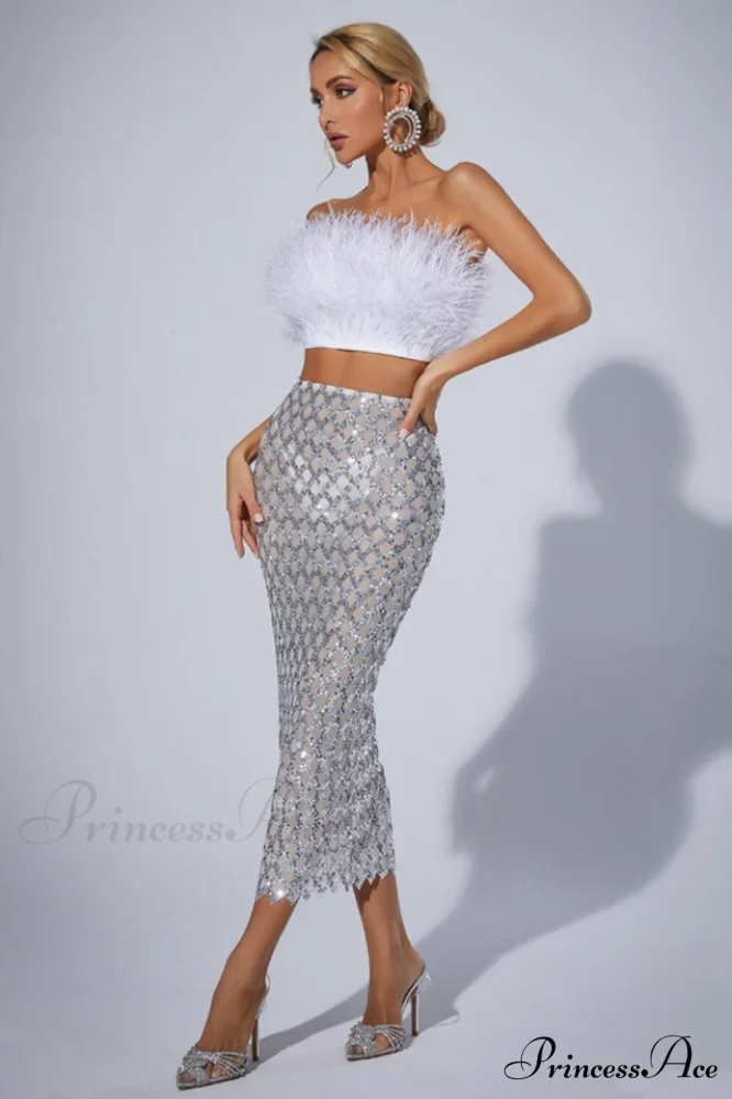 Ansley Strapless Feather Charming Mesh Skirt Set - Image 6
