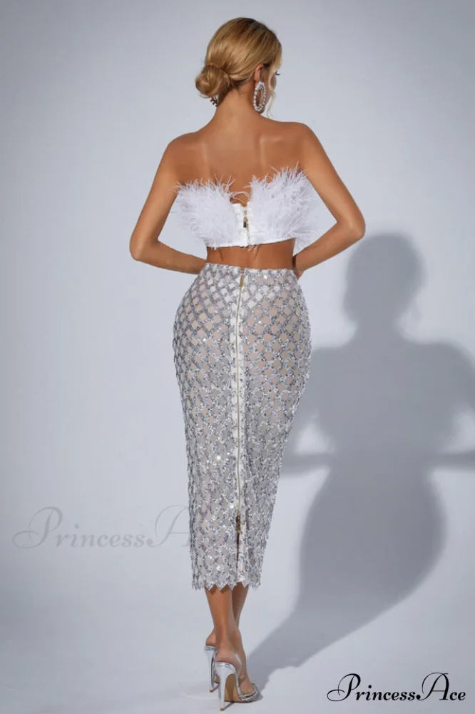 Ansley Strapless Feather Charming Mesh Skirt Set - Image 7