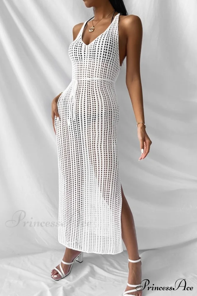 Knitted V Neck Charming Side Split Cover Up - Image 5