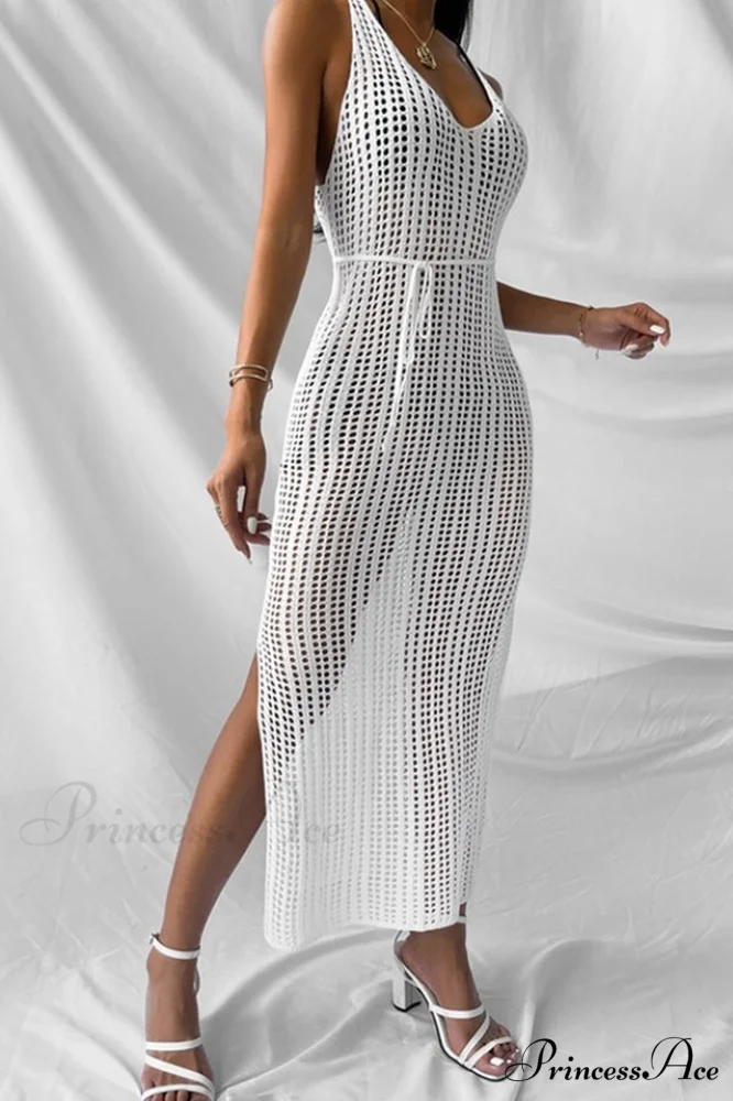 Knitted V Neck Charming Side Split Cover Up - Image 6