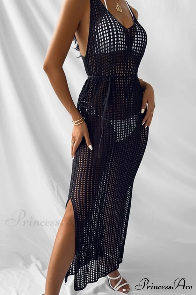 Knitted V Neck Charming Side Split Cover Up - Image 9