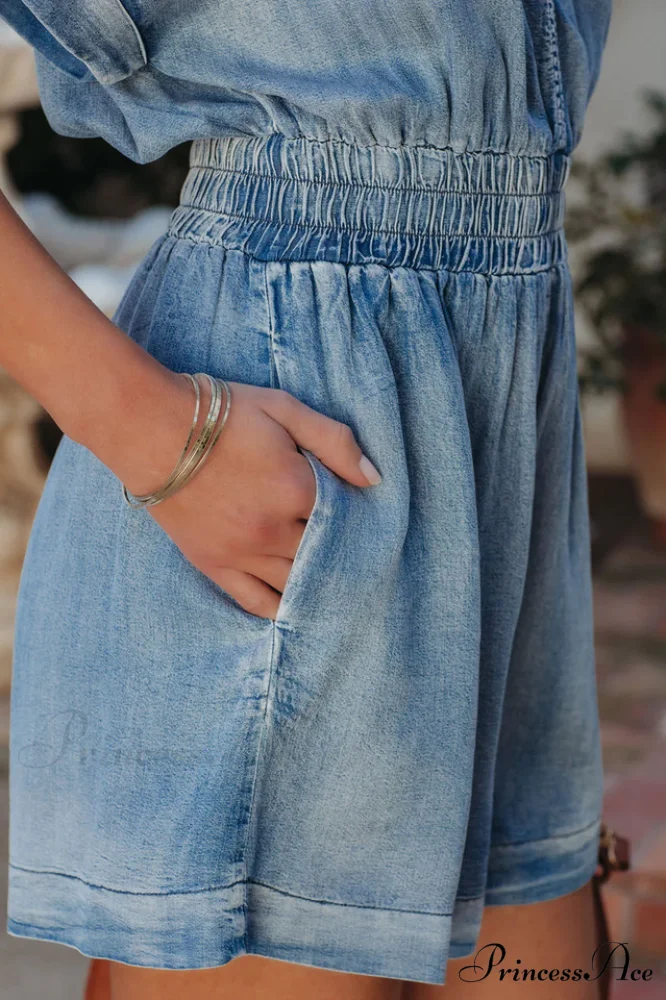 Judith Pocketed Stylish Chambray Romper - Image 5