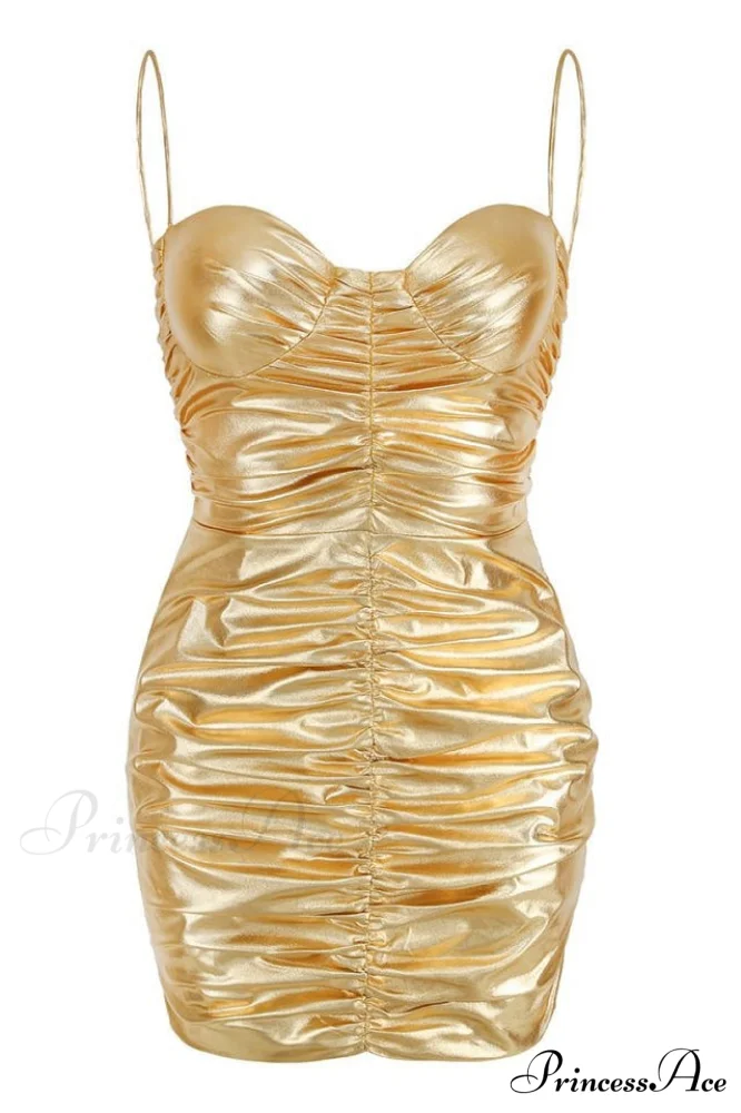 Corin Ruched Stylish Metallic Minidress - Image 9