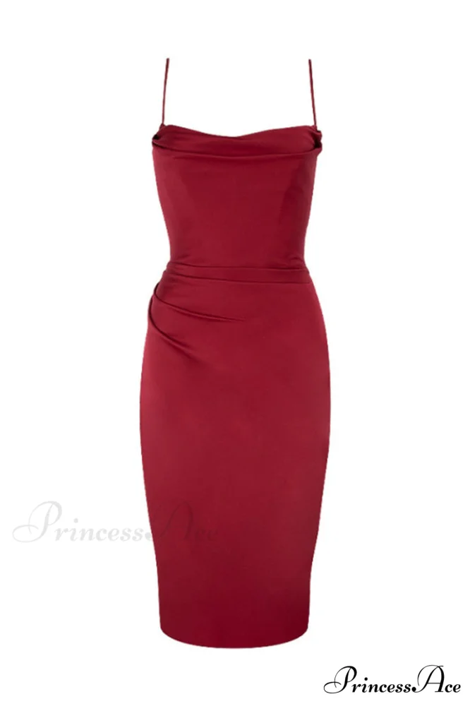 Anja Wine Satin Charming Corset Midi Dress - Image 7