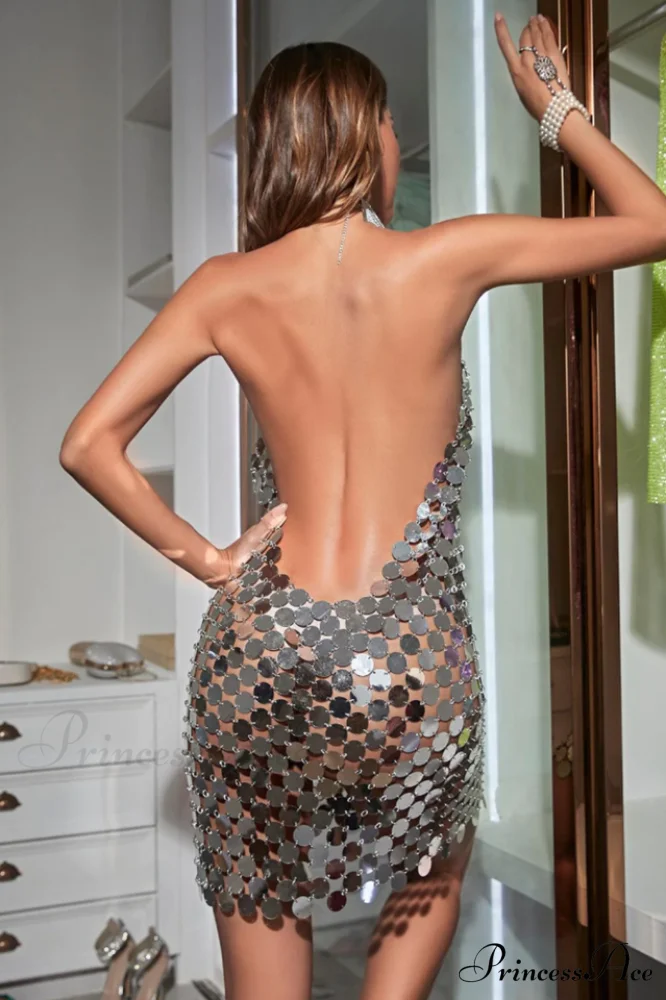 Kimora Halterneck Stylish Chainmail Mini Dress - Image 2
