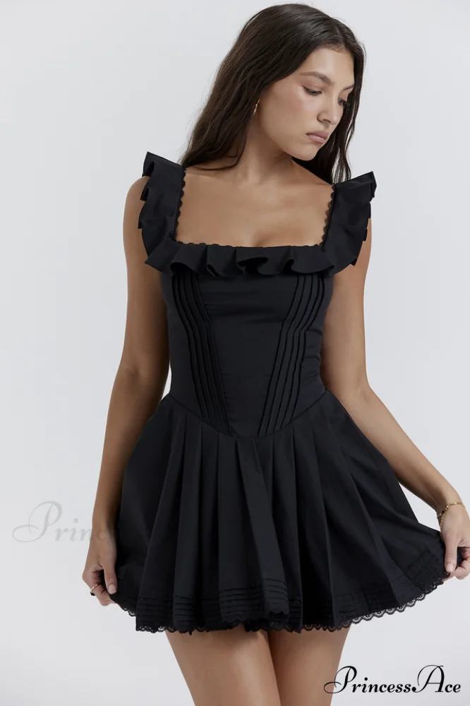 Jemima Black Pin Charming Tuck Pleated Dress - Image 3