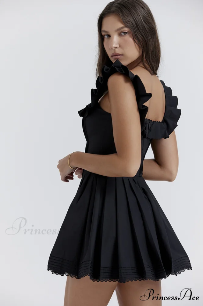 Jemima Black Pin Charming Tuck Pleated Dress - Image 5