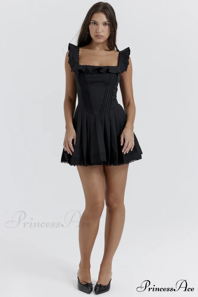 Jemima Black Pin Charming Tuck Pleated Dress - Image 6