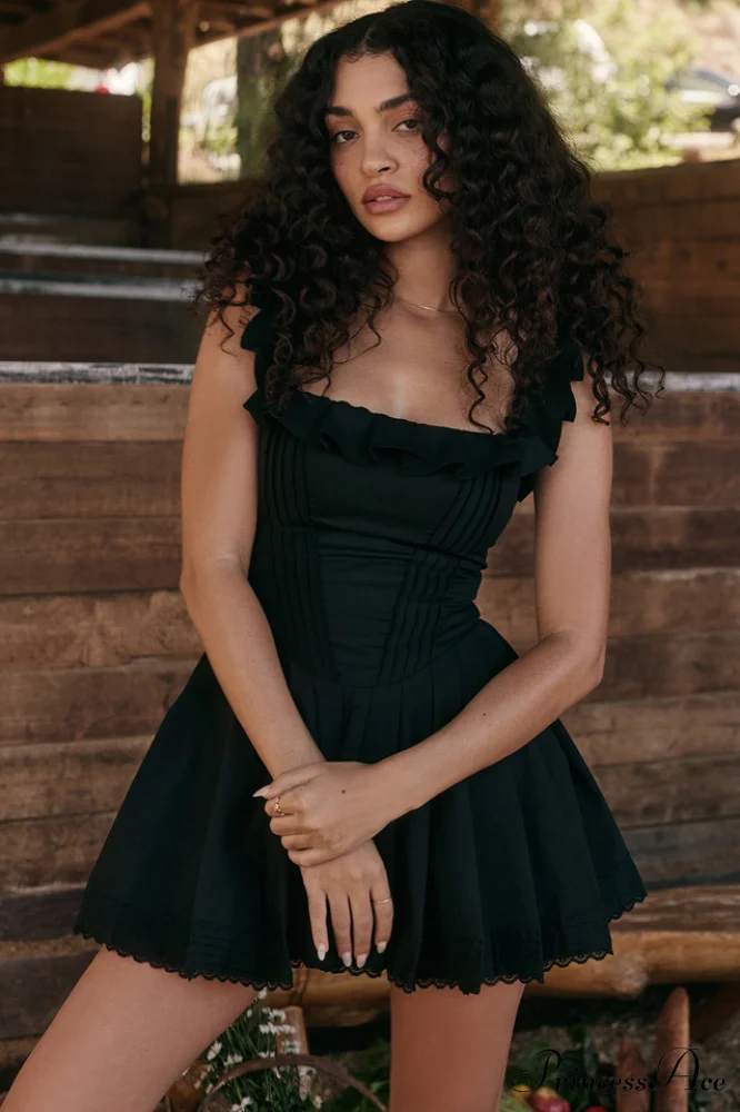 Jemima Black Pin Charming Tuck Pleated Dress - Image 7