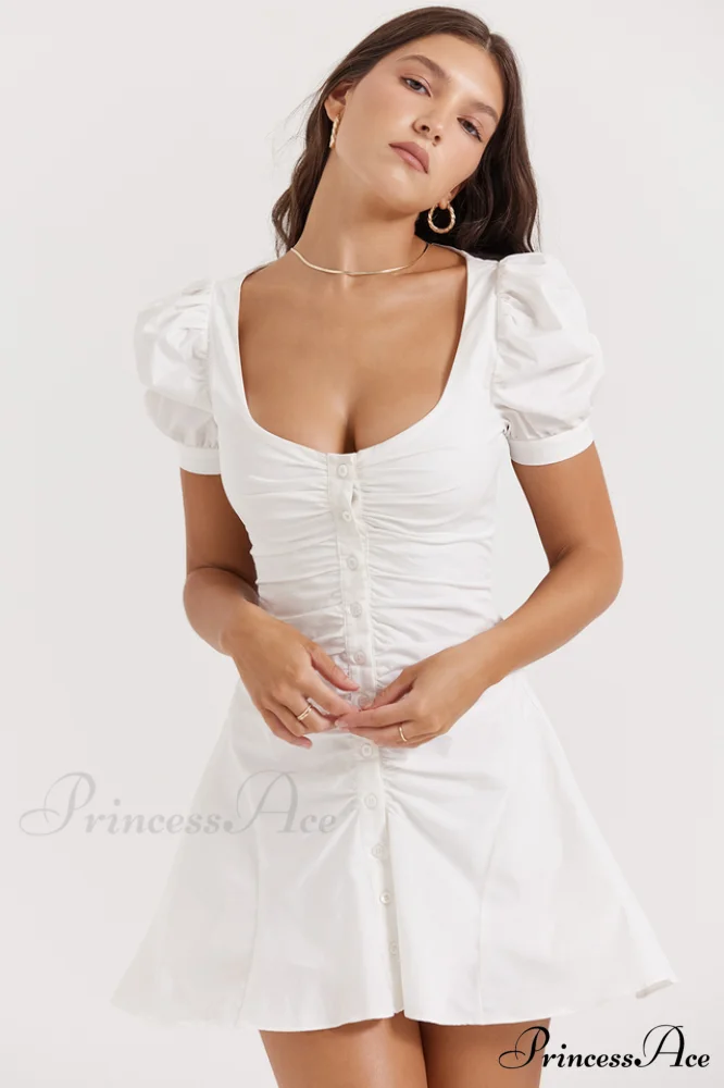 Hameda White Puff Charming Sleeve Mini Dress - Image 2