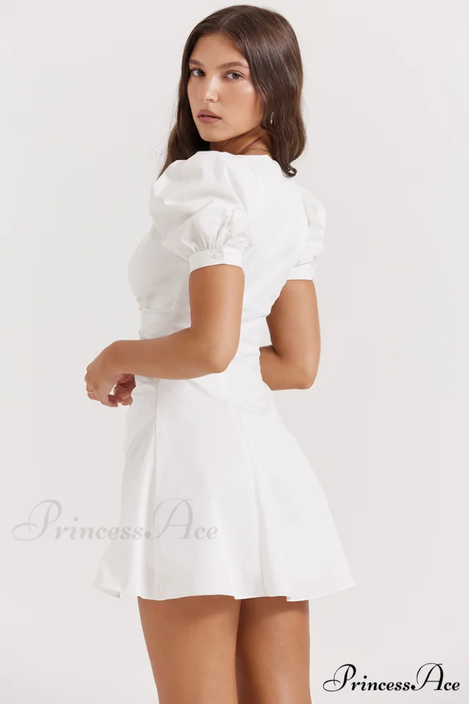 Hameda White Puff Charming Sleeve Mini Dress - Image 4