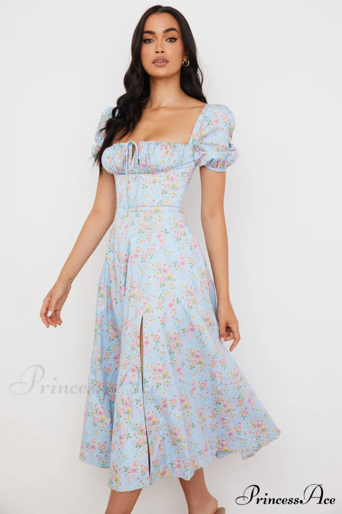 Blue And Pink Charming Vintage Print Midi Skirt - Image 3