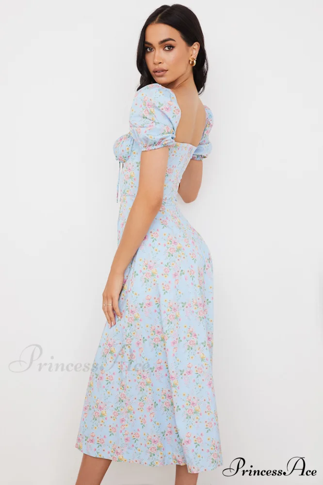 Blue And Pink Charming Vintage Print Midi Skirt - Image 4